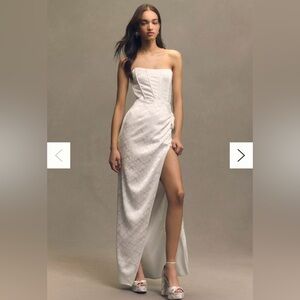 V. Chapman June Corset Jacquard Front-Slit Gown dress white 6 strapless